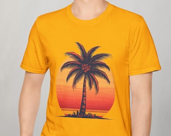 サンライズパームツリーTシャツ、ビーチシャツ、サマーバイブ