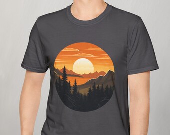 T-shirt Montagne e tramonto, abbigliamento da uomo, regali per l'outdoor per lui