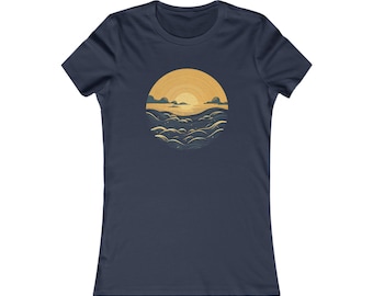 Seascape Solace: maglietta con motivo a onde calmanti per gli amanti della costa, la maglietta preferita dalle donne