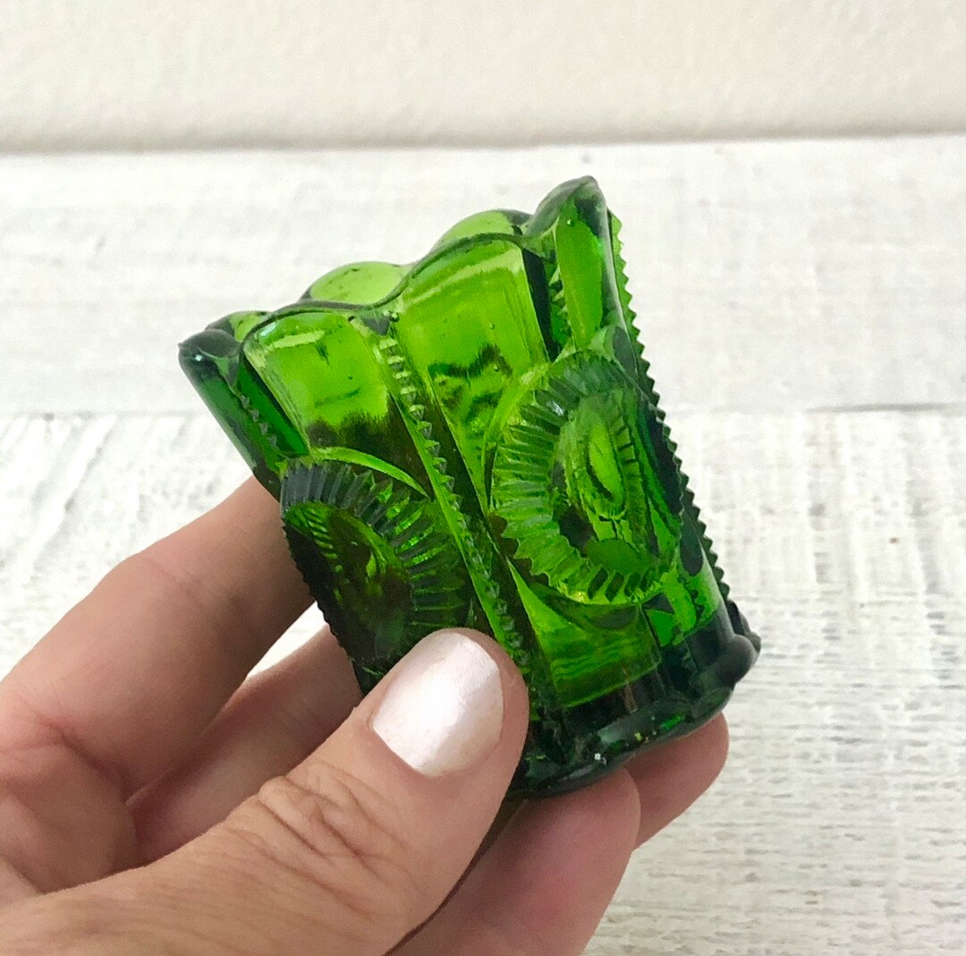 Vintage LG Wright Emerald Green Glass Toothpick Holder Etsy UK