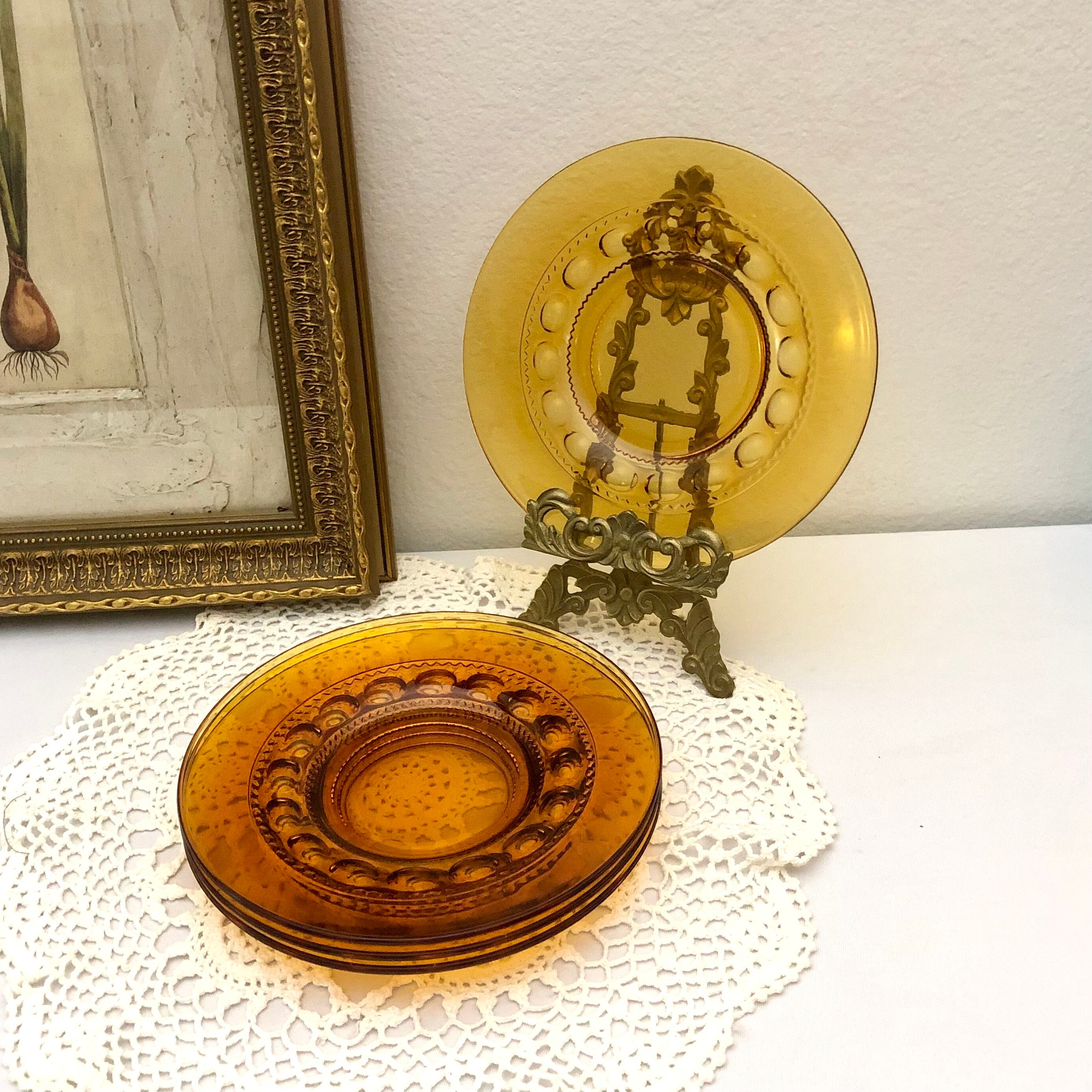 Vintage Kings Crown Amber Salad Plates Etsy