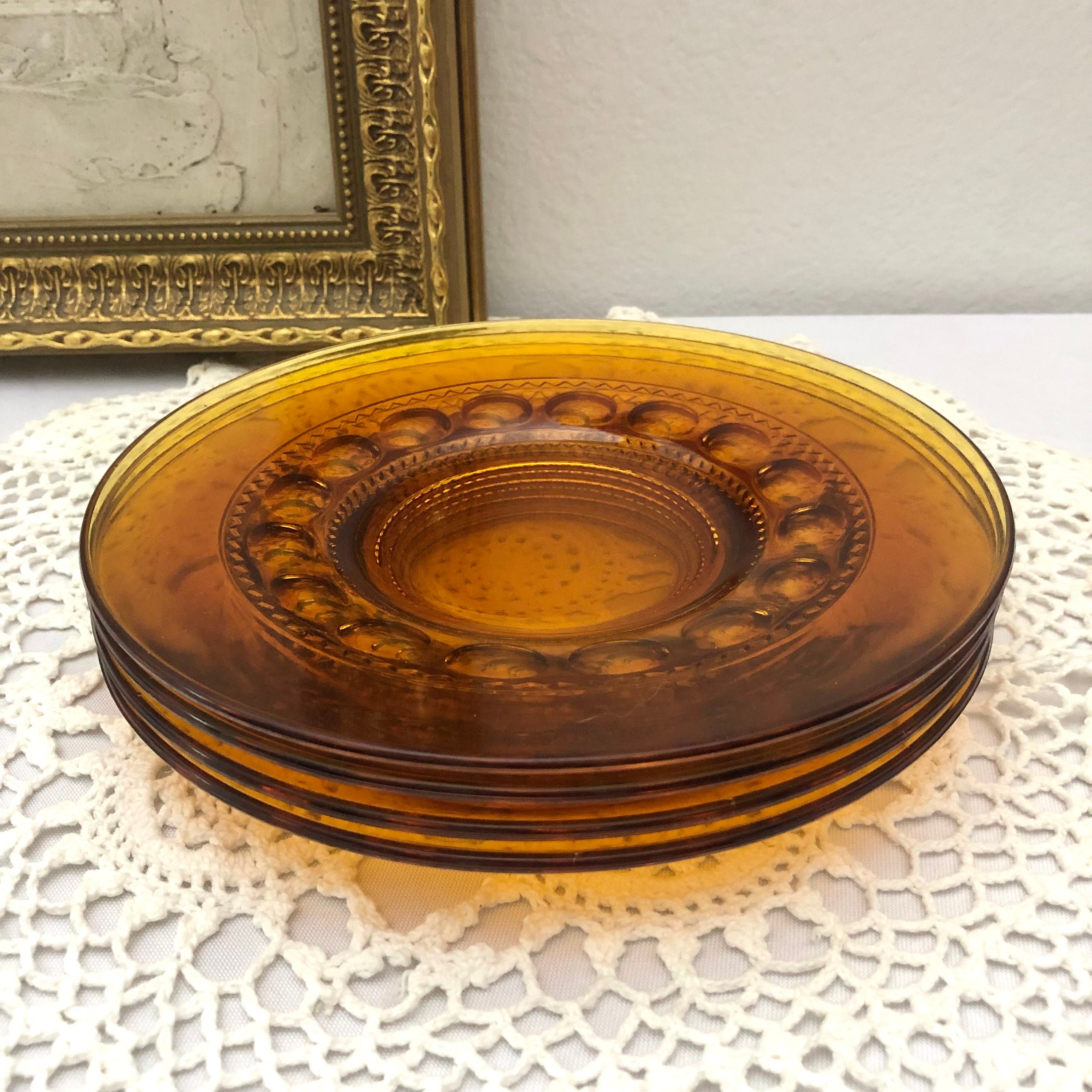 Vintage Kings Crown Amber Salad Plates Etsy