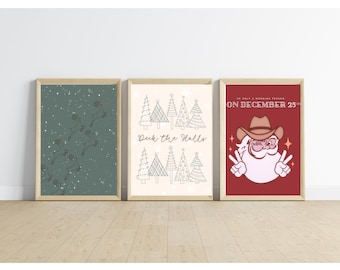 Set of 5 Christmas Digital Prints, Christmas Artwork, Christmas Printable Images 300DPI PNG