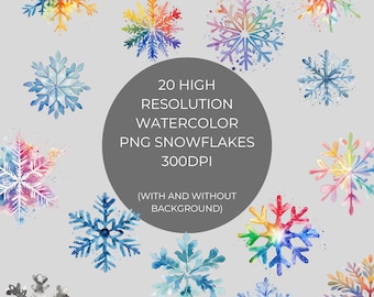 Watercolor Snowflake Clipart: Winter PNG Images for Crafts (Digital Download)