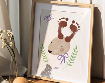 Ostern Handabdruck Handwerk | Geschenk für Mama | Erinnerung Andenken | Vorschulaktivitäten | Druckbare Kunst Ostern | Fußabdruck ""Froher Osterhase""."