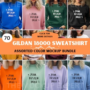 Gildan 18000 Mockup Bundle, Mockup Bundle Gildan 18000 Assorted Colors Aesthetic Gildan 18000 Sweatshirt Mockup Bundle Trendy Sweatshirt