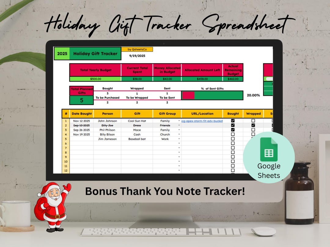 Christmas Holiday Budget Gift List Tracker: Google Spreadsheet - Etsy