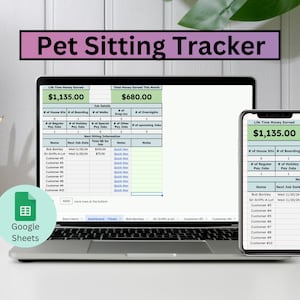 Plantilla de hojas de cálculo de Google para el cuidado de perros y mascotas CRM / Seguimiento del cuidado de animales / Administrador de tareas y programación / Registro de ingresos personalizable / Planificador digital