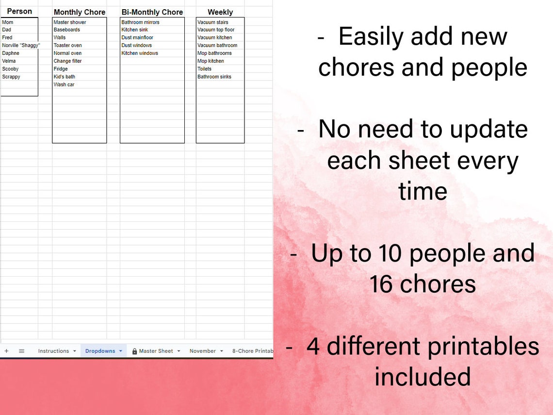 Google Spreadsheets Chore Chart Printables Household Chores Chart ...