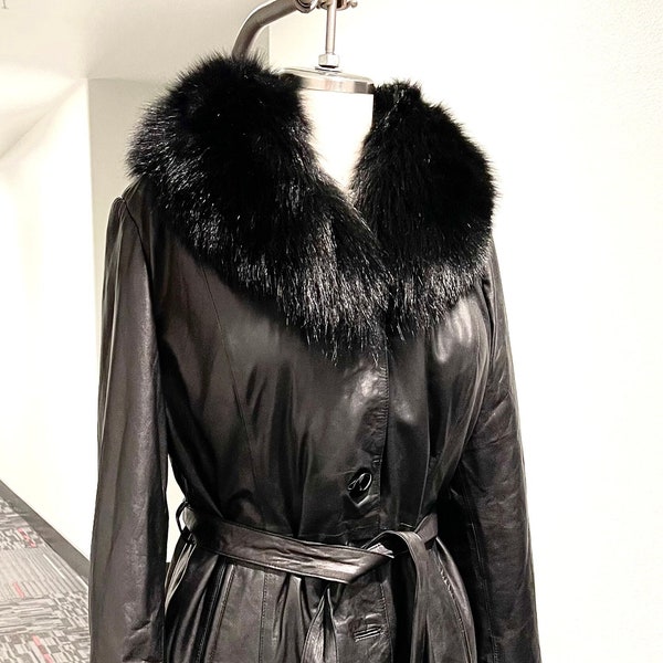 Fur Collar Leather Coat