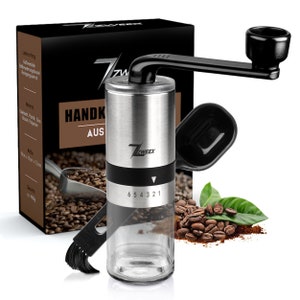Zweex manual coffee grinder made of stainless steel and glass hand coffee grinder with 6 grinding settings espresso grinder including brush and bag image 7