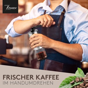 Zweex Kaffeemühle manuell aus Edelstahl und Glas Handkaffeemühle mit 6 Mahlgradeinstellung Espressomühle Inkl. Bürste und Tasche Bild 5