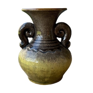 Vintage Hand Crafted Green and Brown  Ceramic Vase