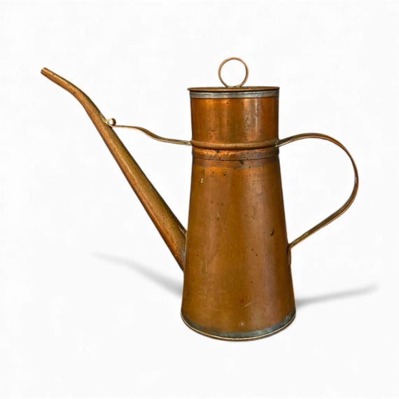 Vintage Kupfer Gießkanne mit Ausgießer und Deckel