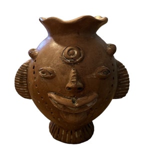 Vintage Aztec Clay Pottery Head Figure