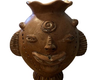 Figura de cabeça de cerâmica asteca vintage
