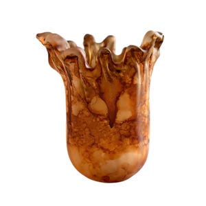 Hand Blown Italian Rust and Orange Murano Style Art Glass Vase with Frosted Interior