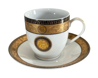 Casa Elite Venus Schwarz Gold Demitasse Teetasse & Untertasse Medusa Gesicht