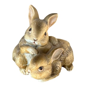 Vintage Homco Playful Tan and White Bunny Rabbit Ceramic Figurine