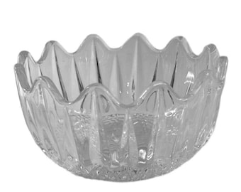 Vintage 25% Plomo Crystal Bowl Bordes festoneados de vidrio de corte claro - Japón