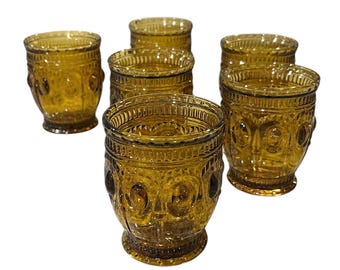 6 Retro Style Jewelry Barton Glass Bernsteinfarbene Trinkgläser - 7 oz