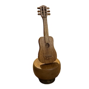 Vintage Wooden Guitar Music Box - Romance de L Amour