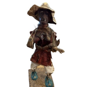 Vintage Mexican Folk Art Paper Mache Figure Man Carrying Clay Pot