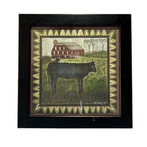 Cindy Shamp Animal Farm ingelijste rustieke print met schuur en koe 2001