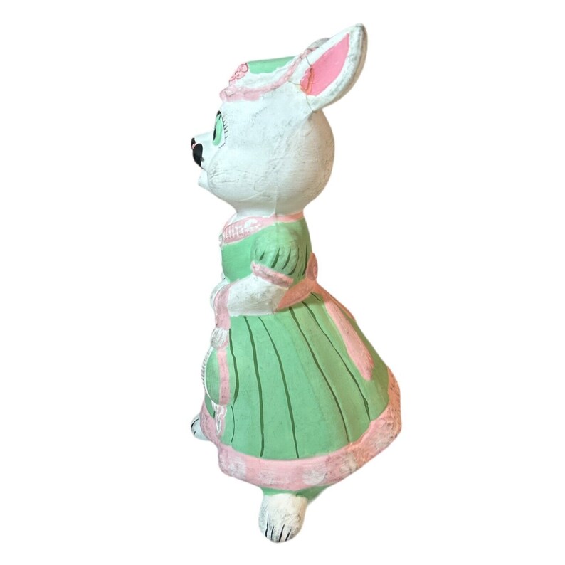 Surprised Rabbit Figure Rare Surprised Big Eyed Green and Pink Dressed Ceramic Bunny Rabbit - Etsy