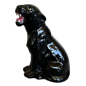 Hand Painted Large 1960s Italian Ceramic Black Panther Figurine