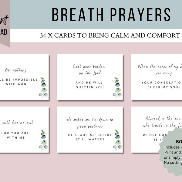 Printable Breath Prayers, Scripture to Calm Anxiety