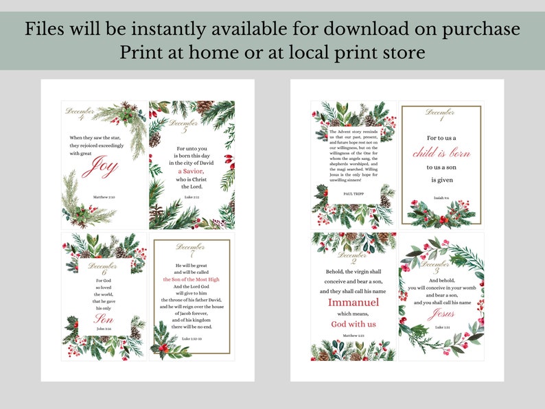 Printable Advent Scripture Cards - Etsy