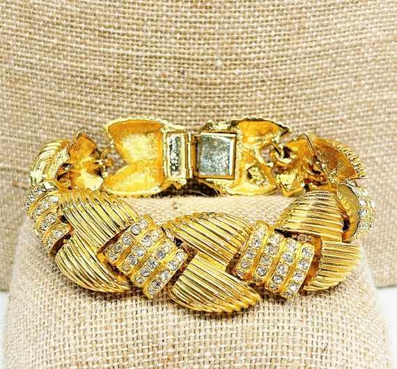 1990’s statement gold & rhinestone link couture s… - image 2