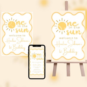 One in the Sun 1st Birthday Invitation with Welcome Sign - Digital / Printable in Multiple Sizes