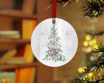 Christmas tree with Pink accents Metal Ornament