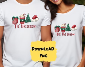 Christmas Tis the Season PNG: Santa, Coffee, Tree (Digital Download)