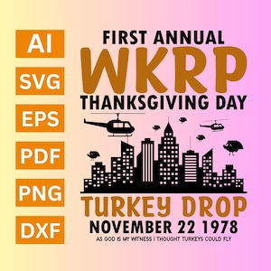 Ringraziamento WKRP Turkey Drop, Turkey Drop, SVG, Png, Eps, Dxf, AI, Pdf