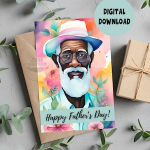 Tarjeta del Día del Padre IMPRIMIBLE para abuelo, hermano, tío afroamericano, descarga digital. Tarjeta descargable de arte negro para el Día del Padre.