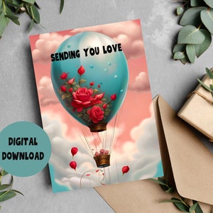 Biglietto d'auguri pieghevole con download digitale, stampabile, che ti invia amore, pensando a te, biglietto d'auguri con incoraggiamento per la guarigione.