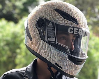 bling motorcycle helmet with hand glued shiny crystals