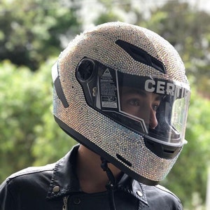 bling motorcycle helmet with hand glued shiny crystals