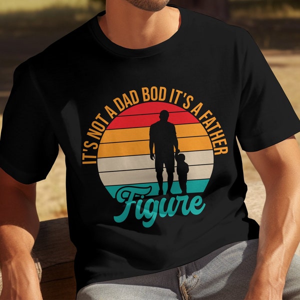 Father Figure Sunset Silhouette T Shirt, Dad Bod Graphic Tee, Daddy and Me, Casual Fathers Day Gift, Cool Retro Dad Tee