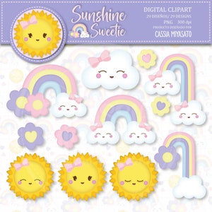 Sunshine digitale clipart, schattige zon clipart, zoete zonneschijn png clipart, beetje zonneschijn afdrukbaar, zonneschijn digitaal plakboek, zon png.