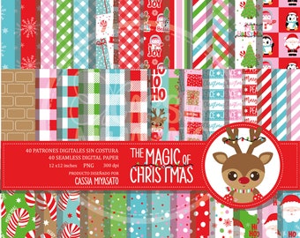 Weihnachten digitales Papier, Weihnachtsmuster digital, bedruckbares Papier, nahtlose muster, scrapbook weihnachtspapierpackung.