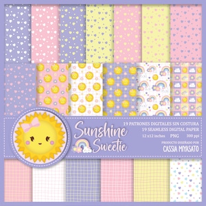 Digitaal Sunshine-papier, schattige Sun-papierpatronen, Sweet Sunshine naadloos papier, Little Sun-afdrukbaar, Sunshine digitaal plakboekpapier.