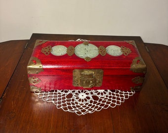 VTG Rosewood Jewelry Box with Jade and Brass Accents