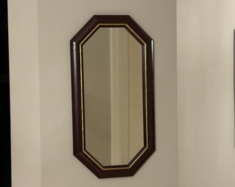 VTG Mahagony Wall Mirror with Gold Accents Octagon 23” x 12” Made in the USA