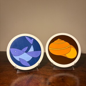 2Pc Set Copenhagen Small Wall Plates 5.75” Made in Denmark Design Antoni Fish 3770 and Shell 3772