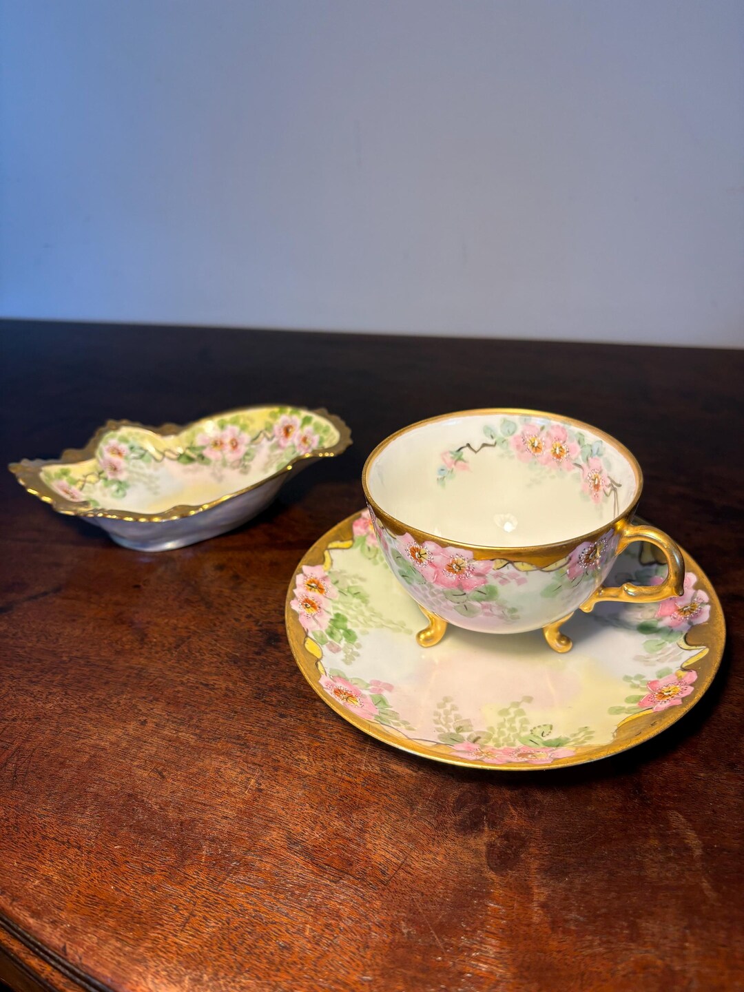 Antique 3pc Austria Porcelain Set Tea Cup With Saucer and Small Dish ...