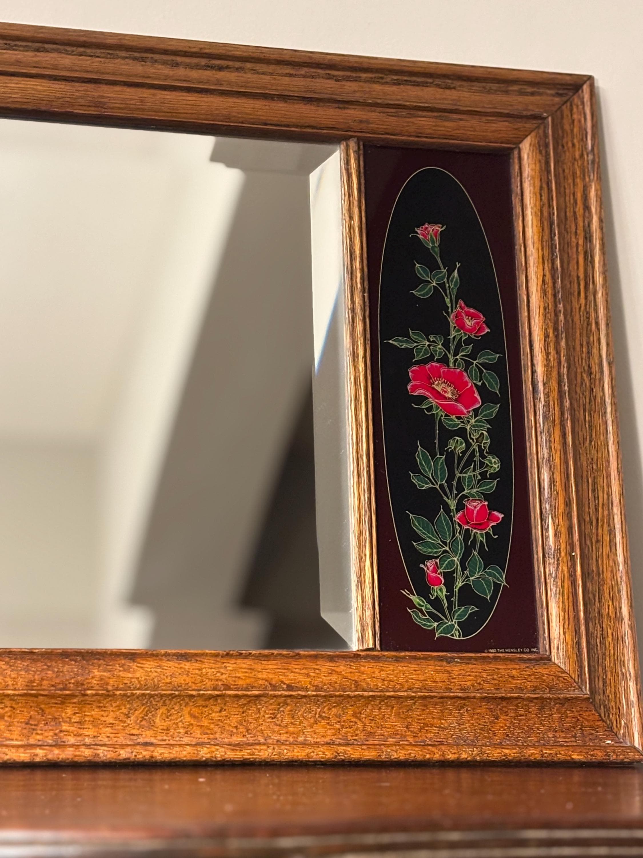 1980 Hensley Wooden Mirror With Two Flower Panels 21.25”x16.25” - Etsy